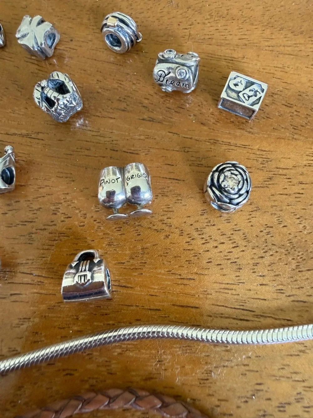 Pandora leather bracelet and Chamila Silver Charm Bracelet with charms - Picture 4 of 10